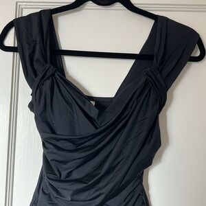 Badgley Mischka black one piece swim suit size 8 with cross cross and ruching